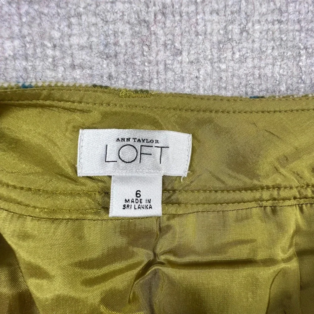 Ann Taylor Loft Olive Green Plaid Pleated Mini Skirt Size‎ 6 Wool Blend Academic